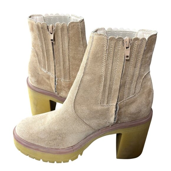 Oasis Society Womens Size 7 Beige Suede Ankle Boots Chunky Heel & Side Zippers - Picture 3 of 11